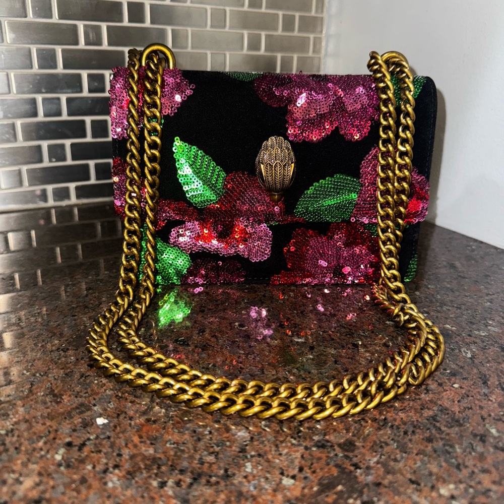 Kurt Geiger Black Sequin Clutch with Gold Chain